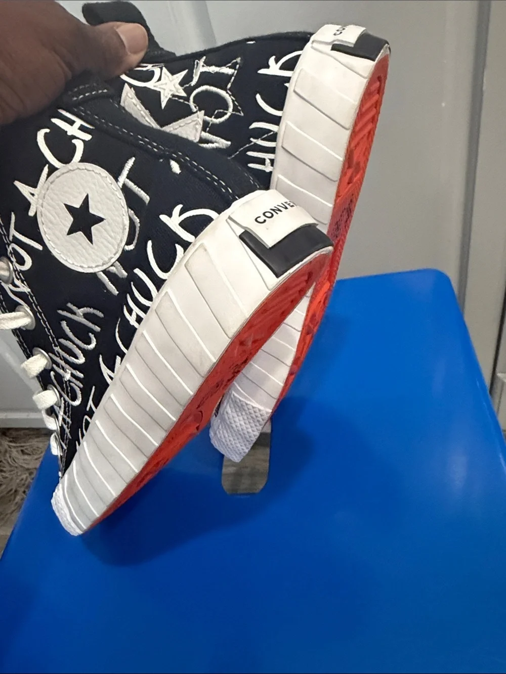 Converse Kids High-Top Sneakers in White, Black & Orange